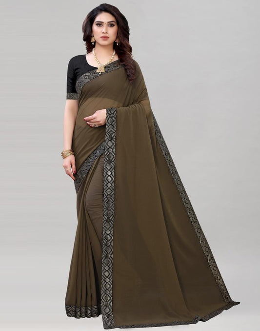Peanut Brown Coloured Georgette Plain Saree | Sudathi