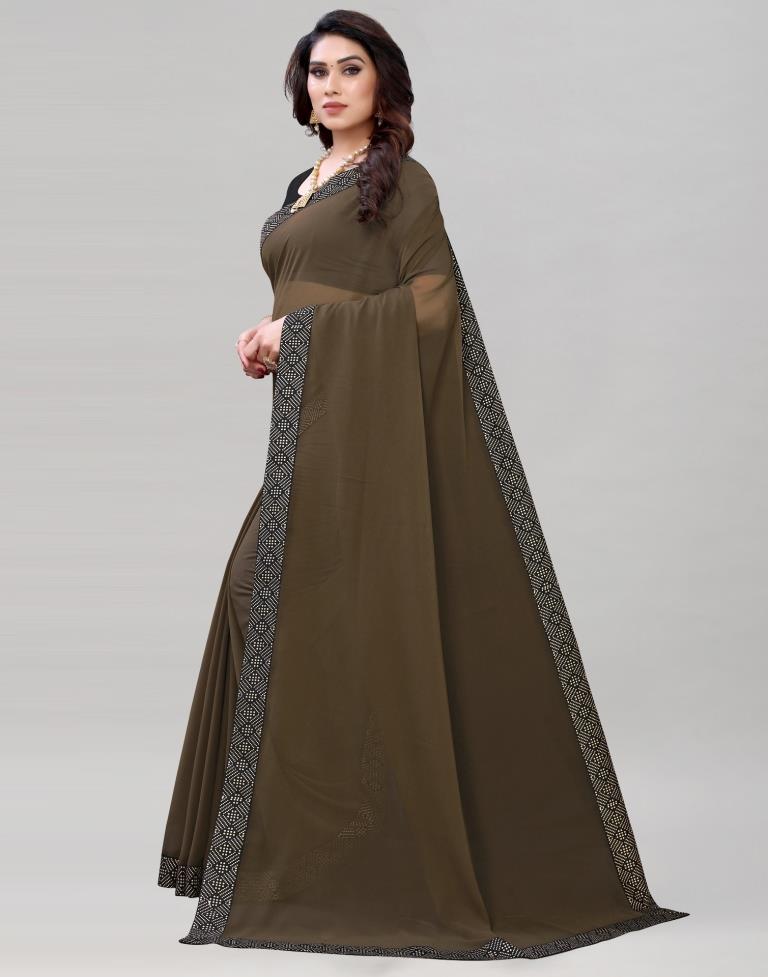 Peanut Brown Coloured Georgette Plain Saree | Sudathi