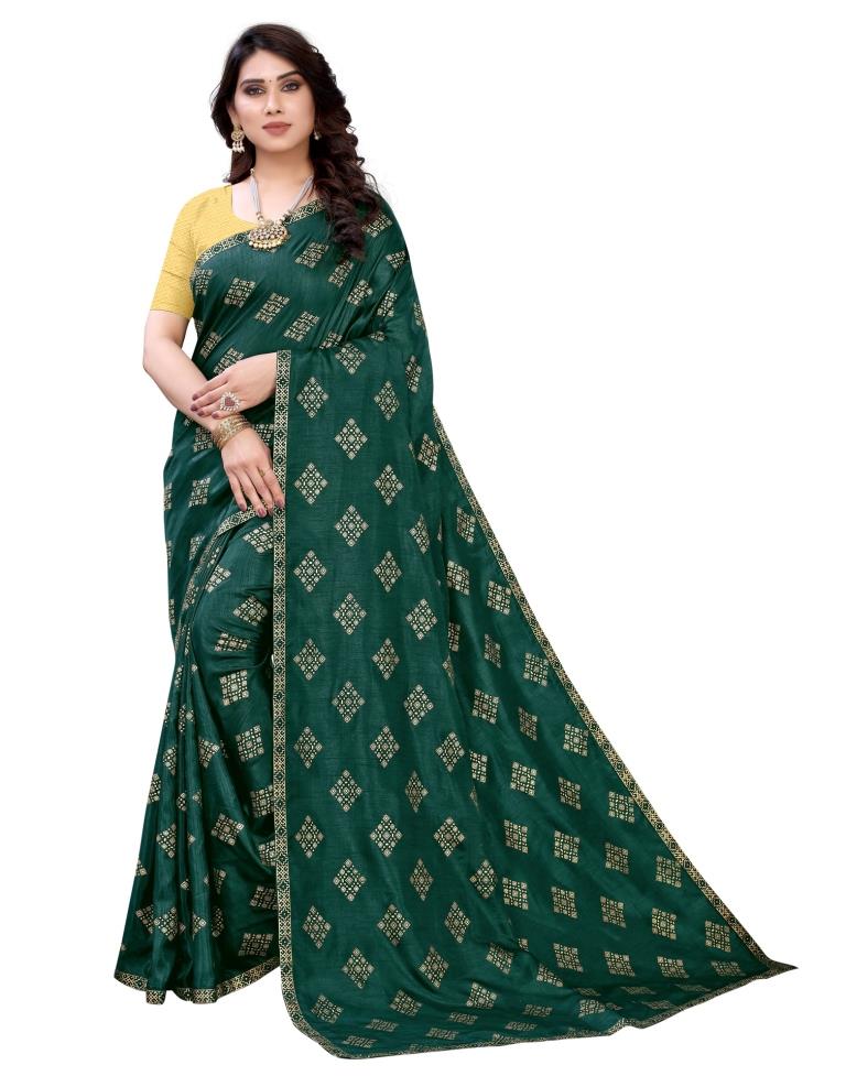 Green Coloured Poly Silk Foil Printed Casual saree | Sudathi