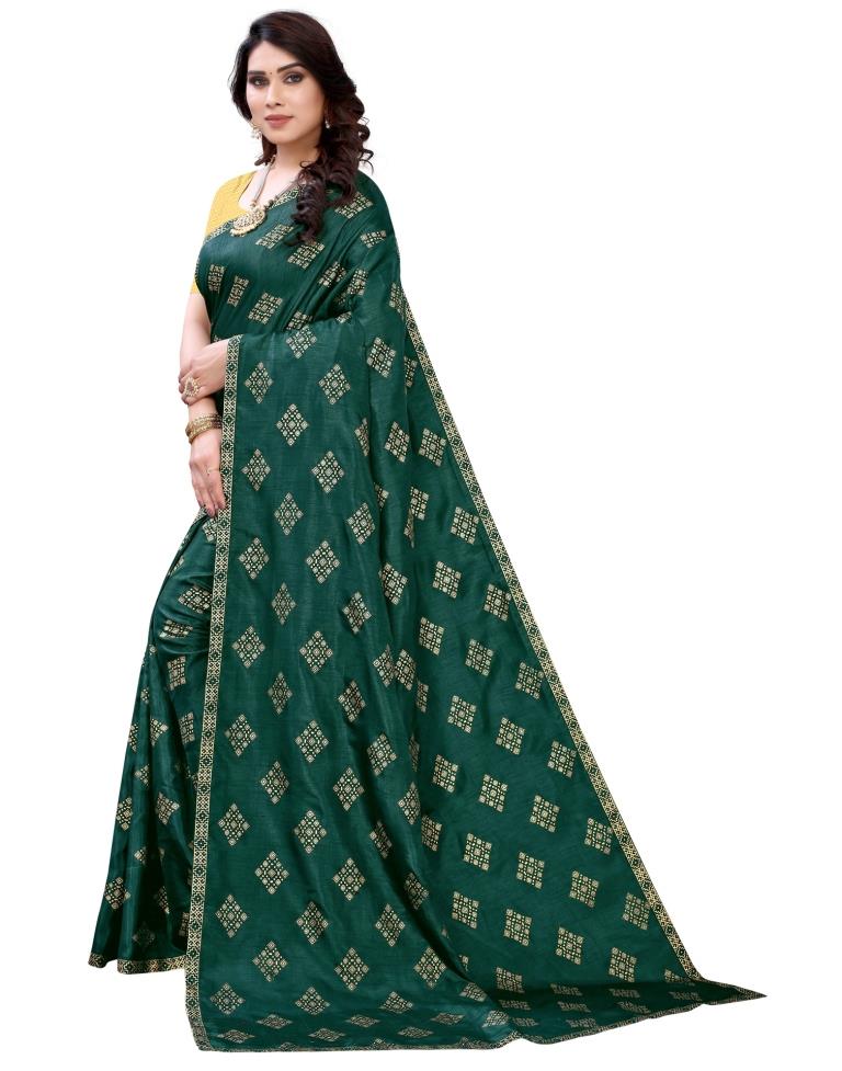 Green Coloured Poly Silk Foil Printed Casual saree | Sudathi