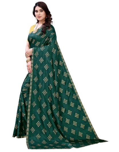 Green Coloured Poly Silk Foil Printed Casual saree | Sudathi