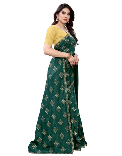 Green Coloured Poly Silk Foil Printed Casual saree | Sudathi