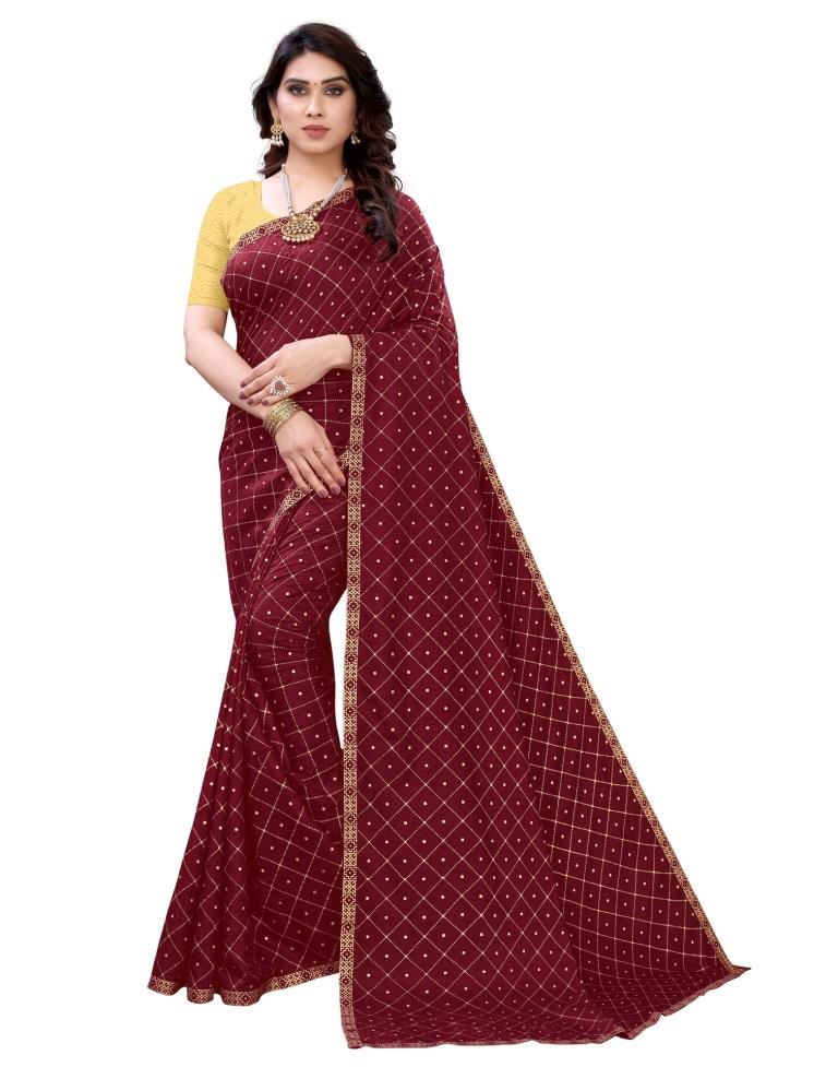 Maroon Coloured Poly Silk Printed Casual saree | Sudathi