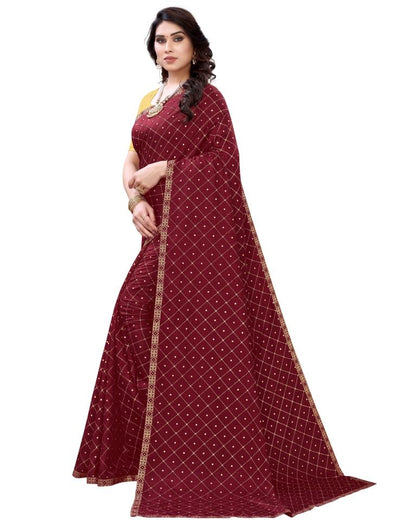 Maroon Coloured Poly Silk Printed Casual saree | Sudathi