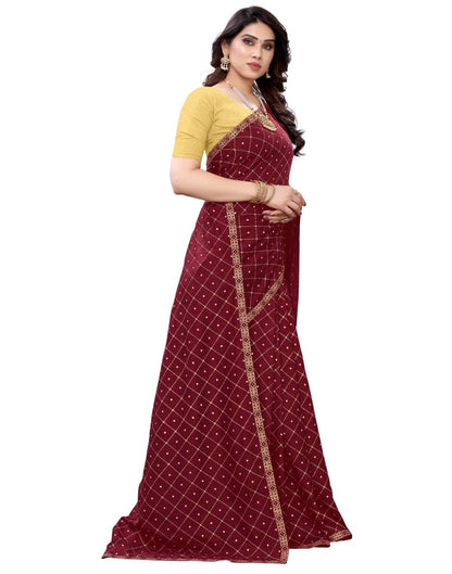 Maroon Coloured Poly Silk Printed Casual saree | Sudathi