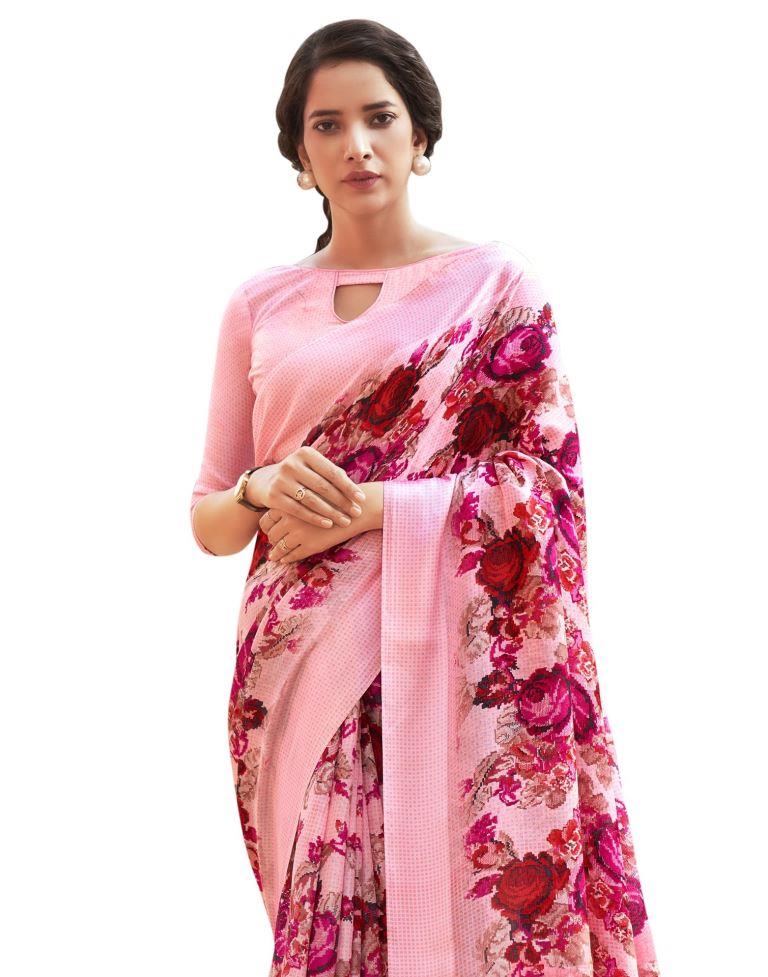 Baby Pink Printed Saree | Sudathi