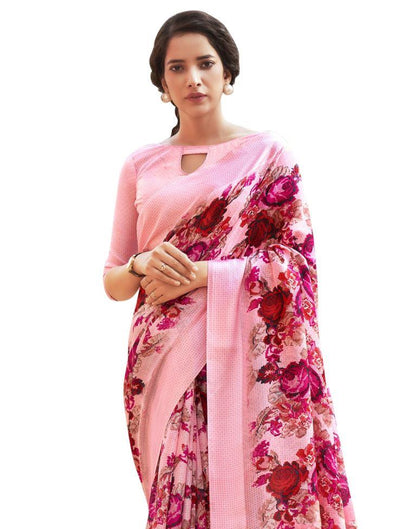 Baby Pink Printed Saree | Sudathi