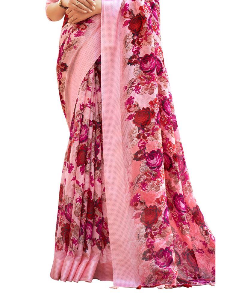 Baby Pink Printed Saree | Sudathi