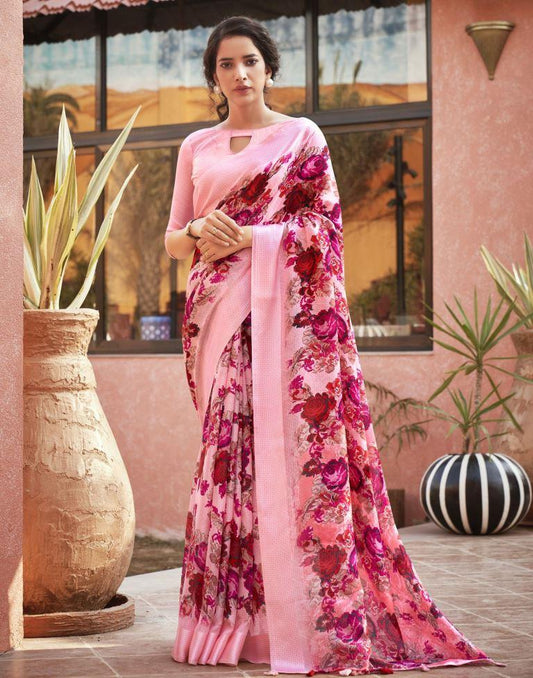 Baby Pink Printed Saree | Sudathi