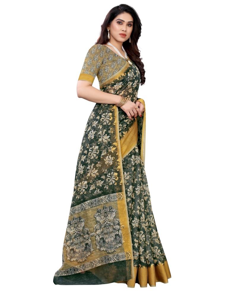 Grey Cotton Printed Saree | Sudathi