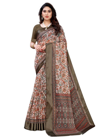 Peach Cotton Printed Saree | Sudathi