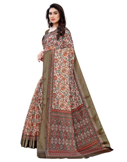 Peach Cotton Printed Saree | Sudathi