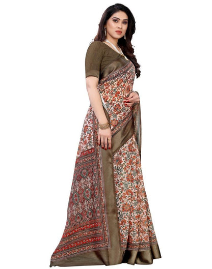 Peach Cotton Printed Saree | Sudathi