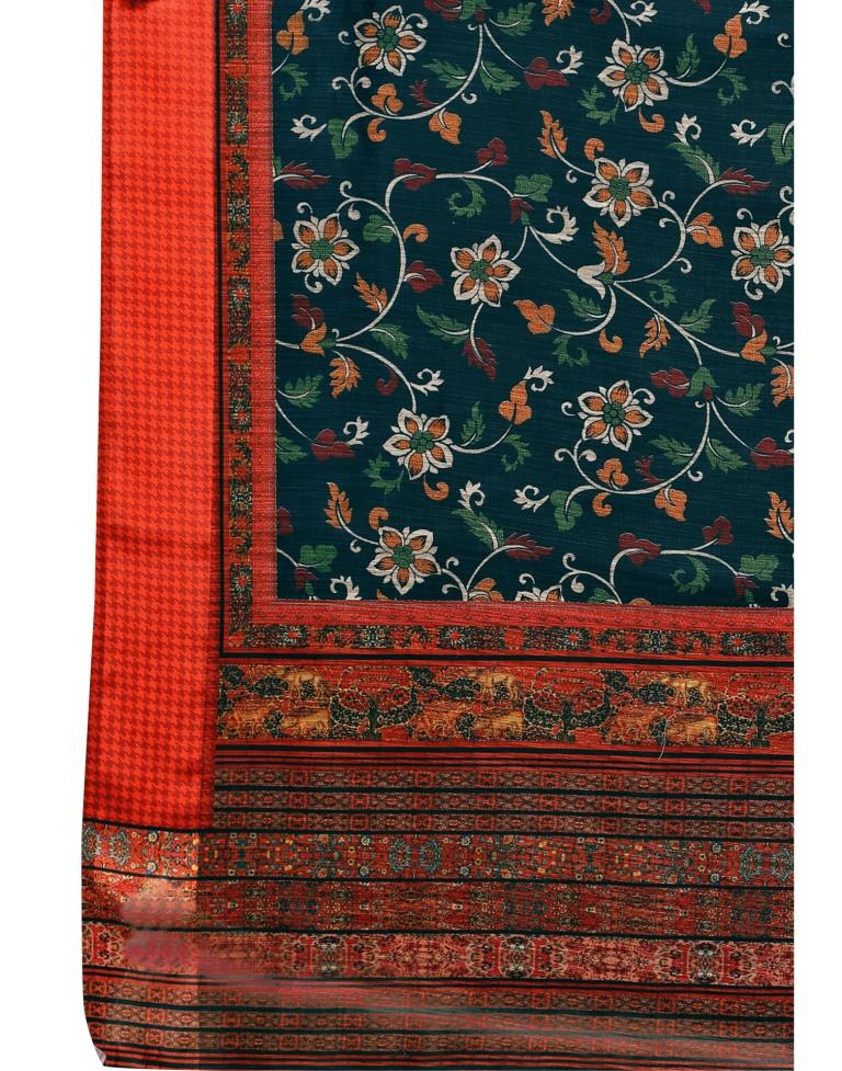 Navy Blue Cotton Printed Saree | Sudathi