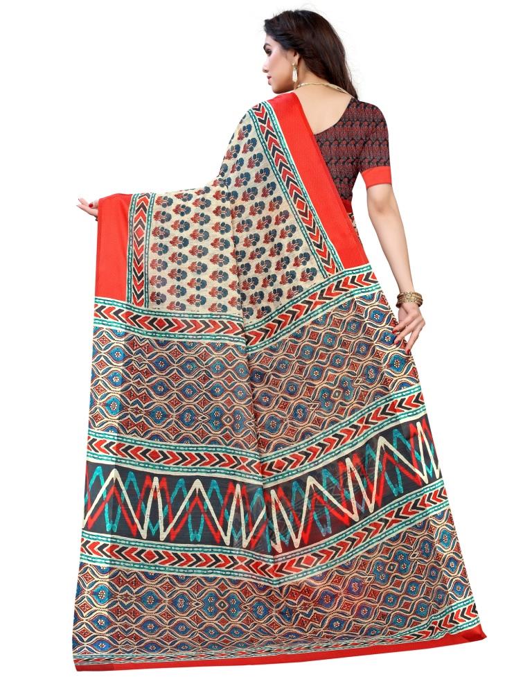 Cream Cotton Printed Saree | Sudathi