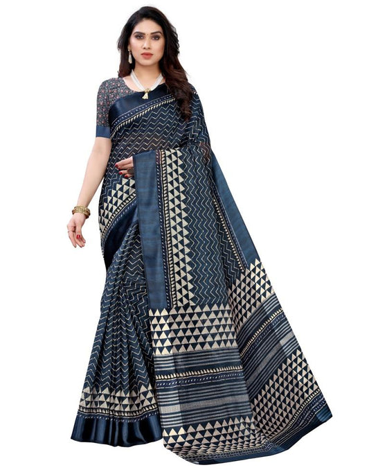 Blue Cotton Printed Saree | Sudathi