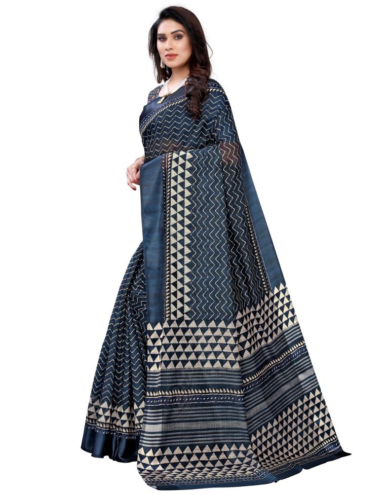 Blue Cotton Printed Saree | Sudathi