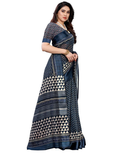 Blue Cotton Printed Saree | Sudathi