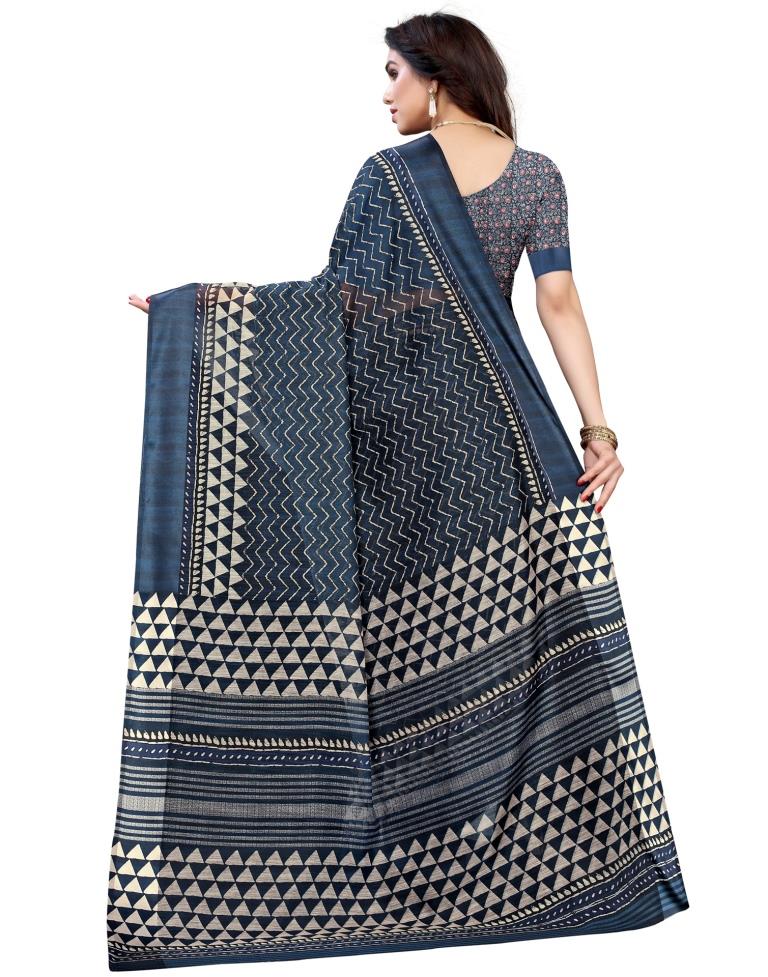 Blue Cotton Printed Saree | Sudathi