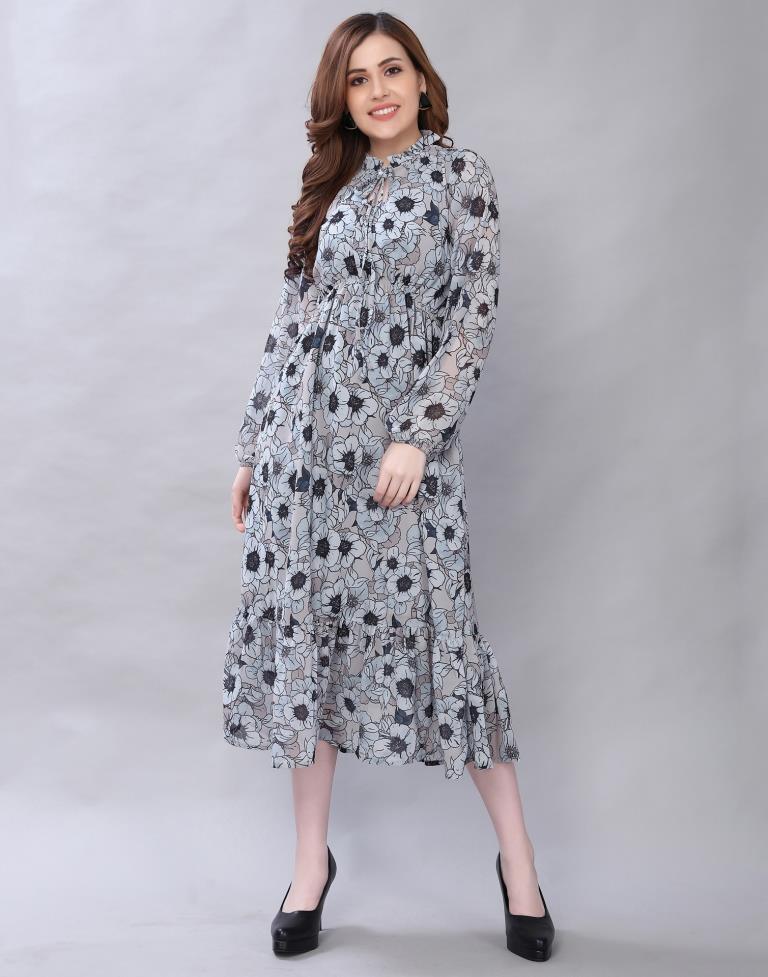 Exquisite Grey Coloured Digital Printed Polyester Dress | Leemboodi