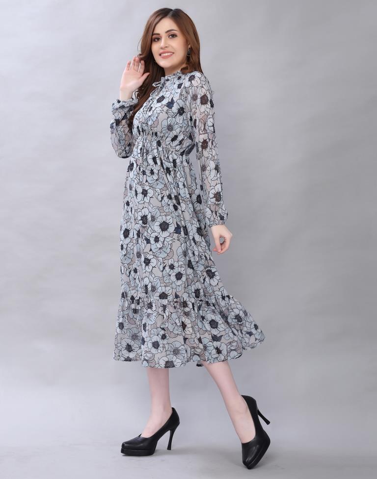 Exquisite Grey Coloured Digital Printed Polyester Dress | Leemboodi