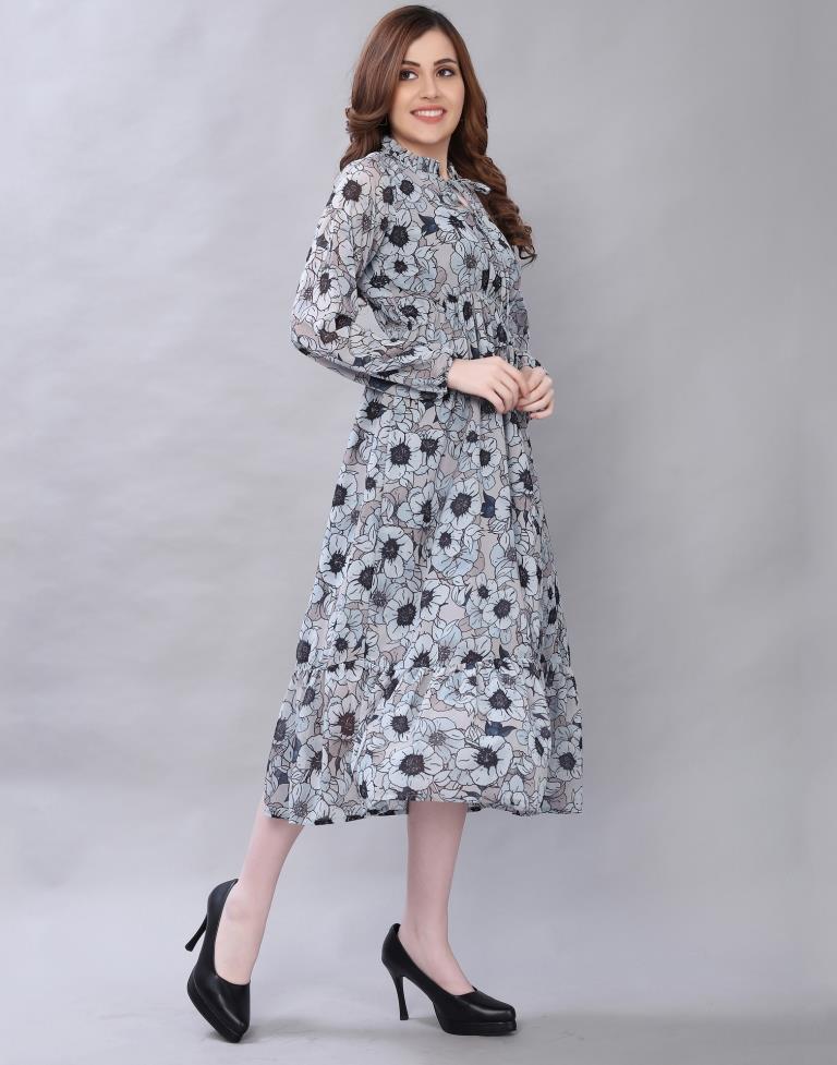 Exquisite Grey Coloured Digital Printed Polyester Dress | Leemboodi