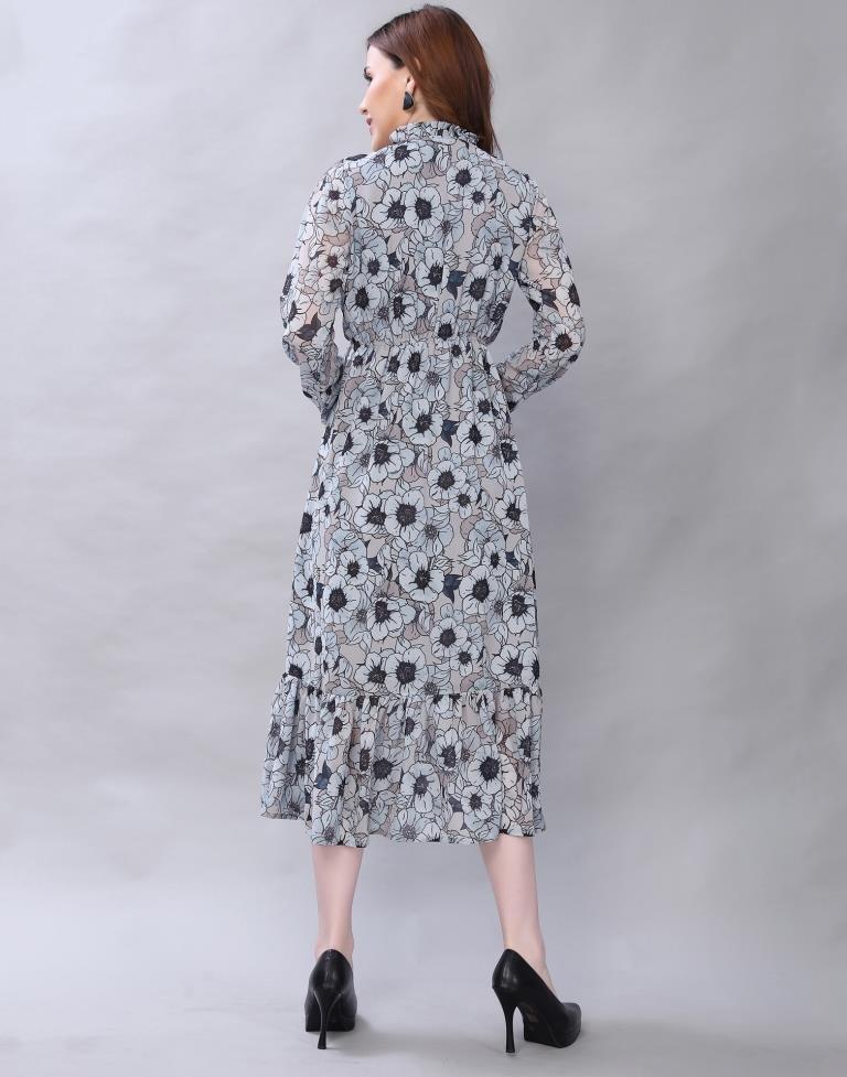 Exquisite Grey Coloured Digital Printed Polyester Dress | Leemboodi