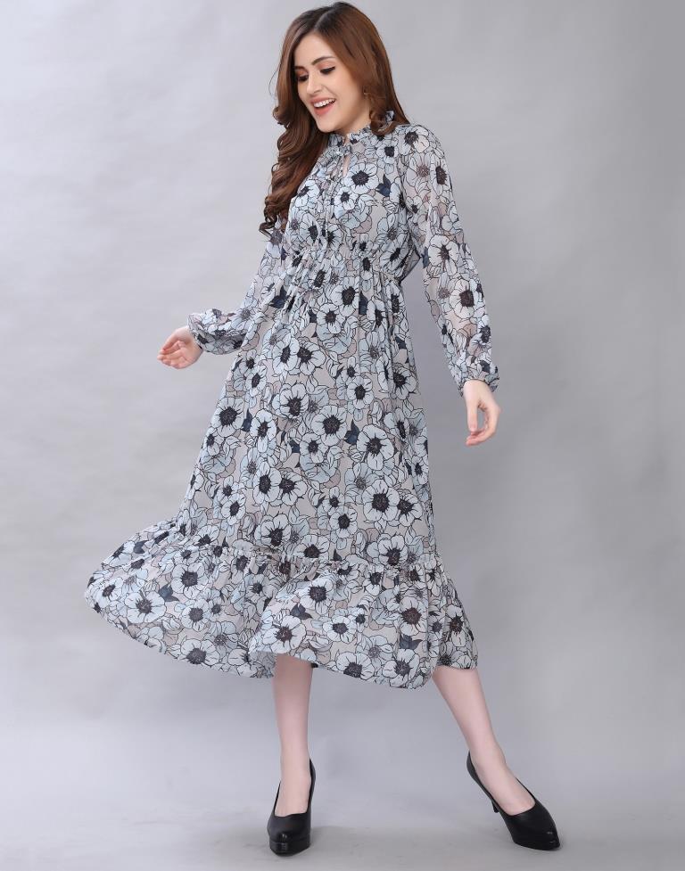 Exquisite Grey Coloured Digital Printed Polyester Dress | Leemboodi