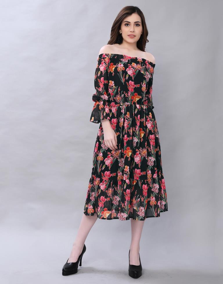 Contemporary Black Coloured Digital Printed Polyester Dress | Sudathi