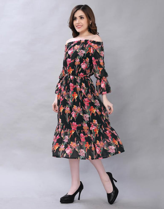 Contemporary Black Coloured Digital Printed Polyester Dress | Sudathi