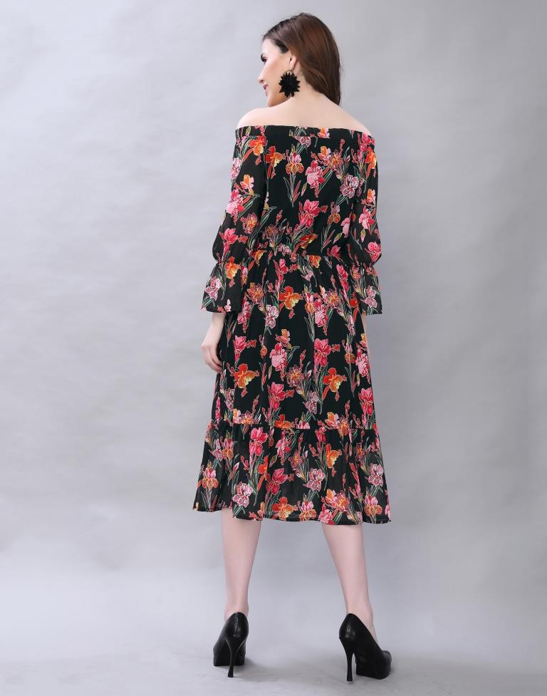 Contemporary Black Coloured Digital Printed Polyester Dress | Sudathi