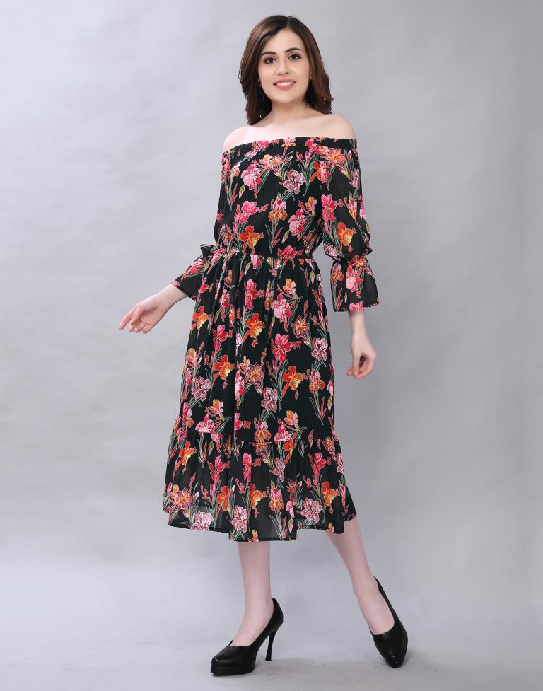 Contemporary Black Coloured Digital Printed Polyester Dress | Sudathi
