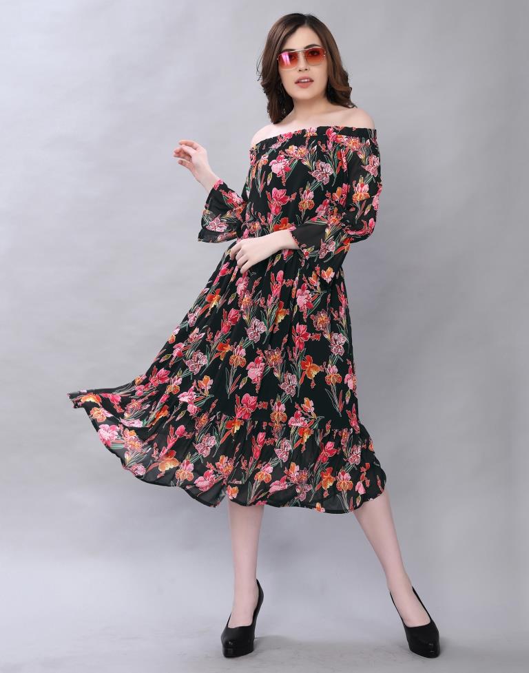 Contemporary Black Coloured Digital Printed Polyester Dress | Sudathi