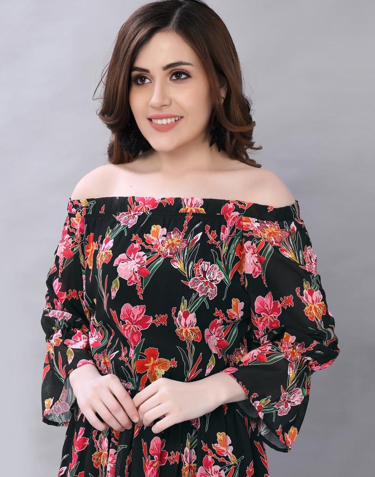 Contemporary Black Coloured Digital Printed Polyester Dress | Sudathi