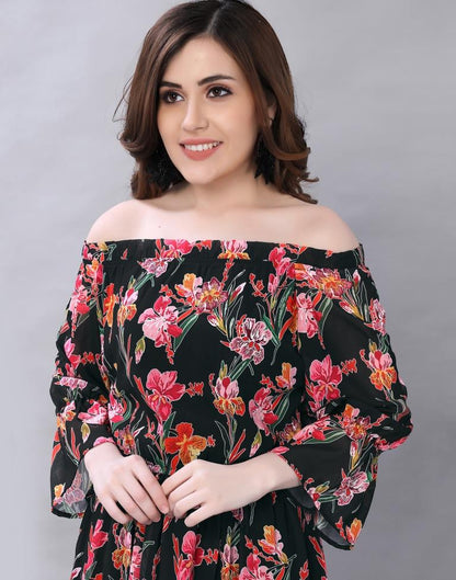 Contemporary Black Coloured Digital Printed Polyester Dress | Sudathi