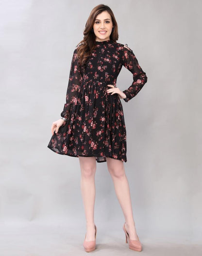 Black Flare Printed Dress | Leemboodi