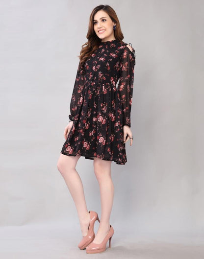 Black Flare Printed Dress | Leemboodi