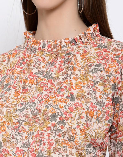Peach Coloured Digital Printed Polyester Top | Leemboodi