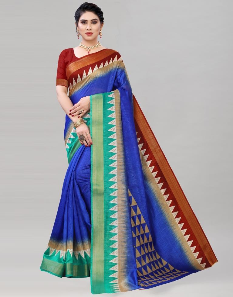 Blue Cotton Printed Saree | Sudathi