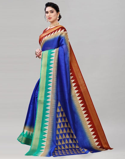 Blue Cotton Printed Saree | Sudathi
