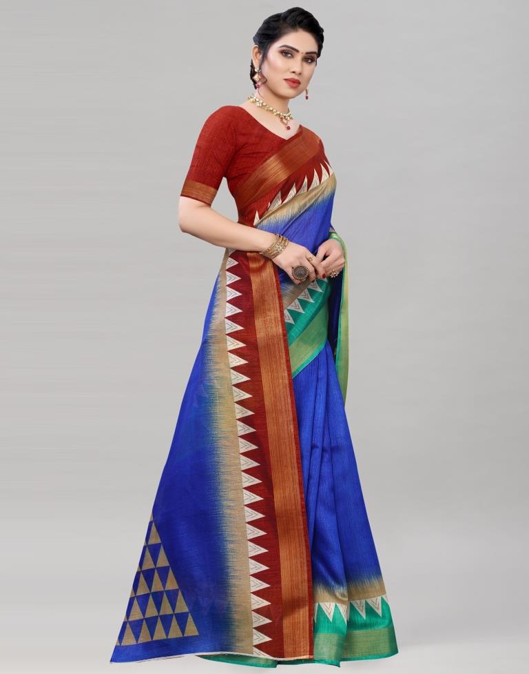 Blue Cotton Printed Saree | Sudathi