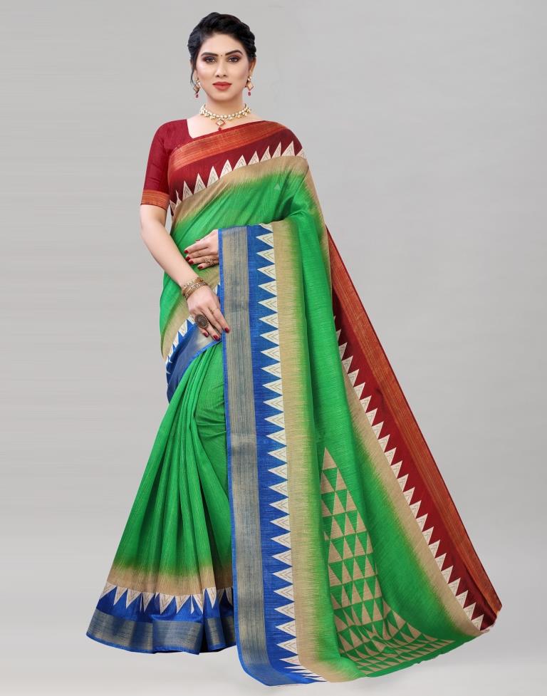 Green Cotton Printed Saree | Sudathi