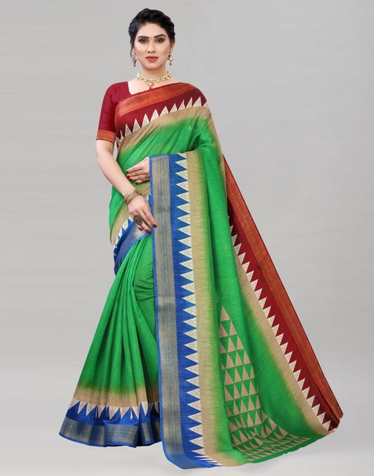 Green Cotton Printed Saree | Sudathi