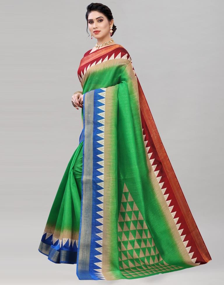Green Cotton Printed Saree | Sudathi