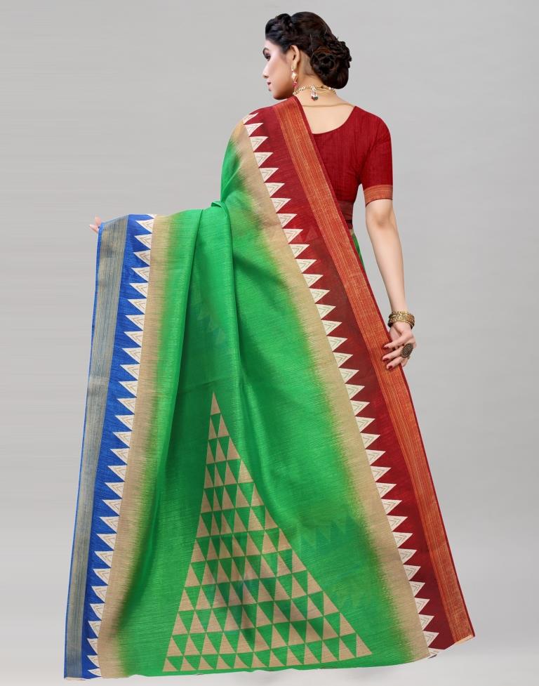 Green Cotton Printed Saree | Sudathi