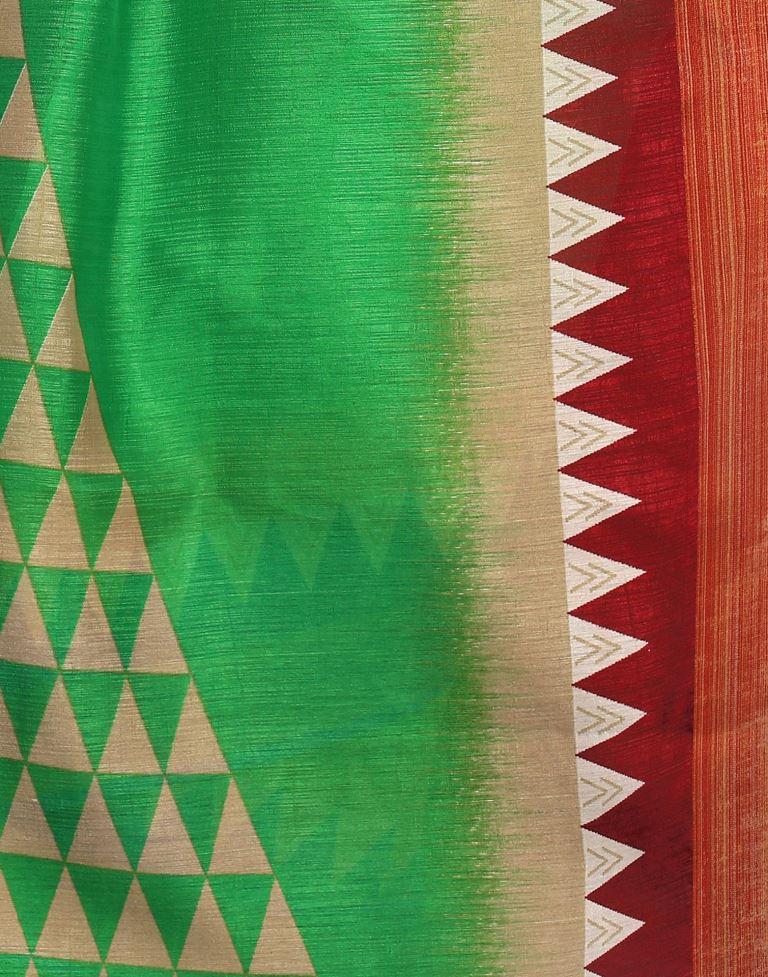 Green Cotton Printed Saree | Sudathi