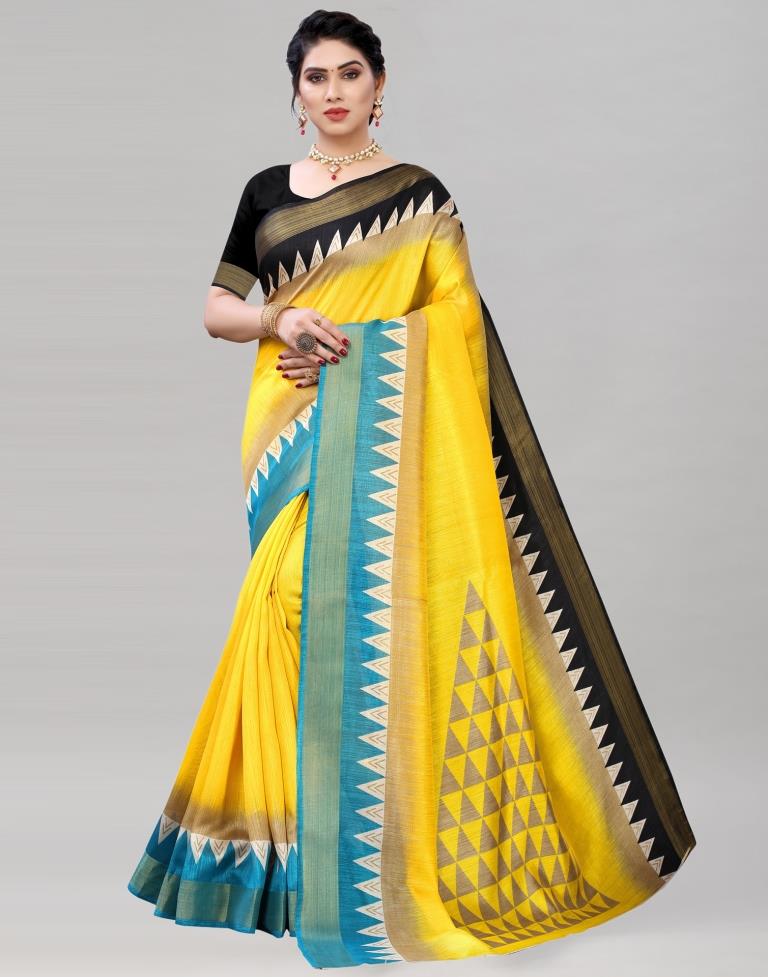 Enticing Yellow Cotton Printed Saree | Sudathi