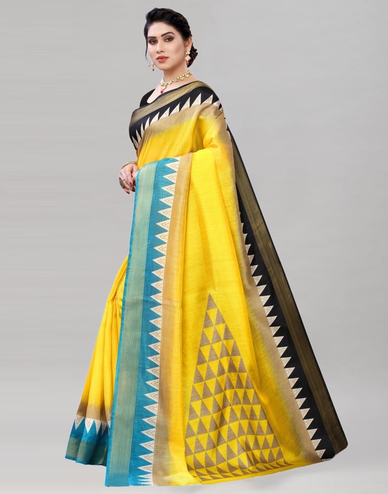 Enticing Yellow Cotton Printed Saree | Sudathi