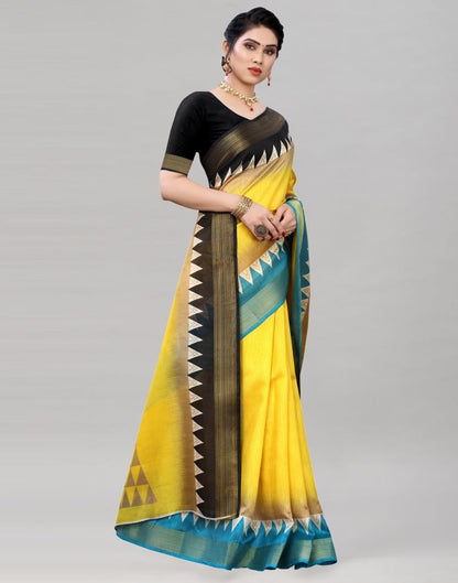 Enticing Yellow Cotton Printed Saree | Sudathi
