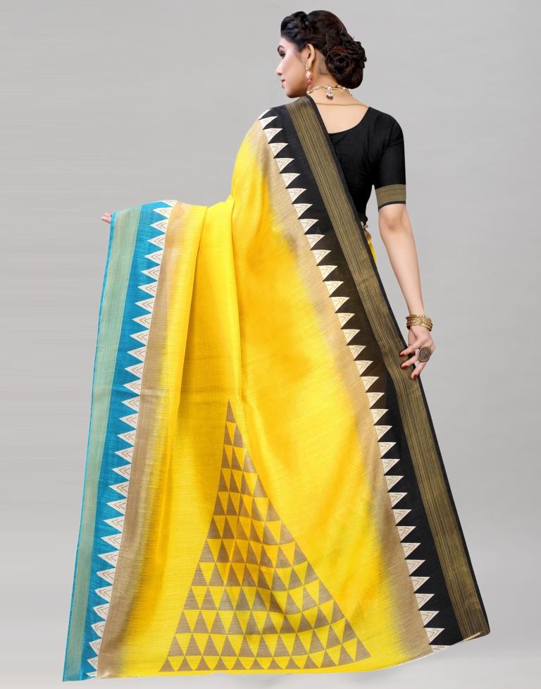 Enticing Yellow Cotton Printed Saree | Sudathi